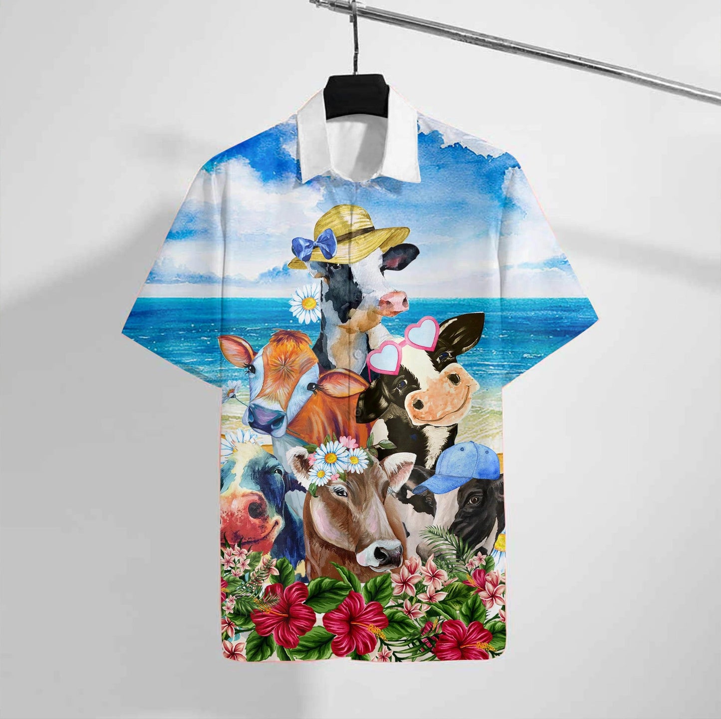 Cute Cow And Flower Lovely Design Hawaiian Shirt,,Hawaiian Shirt Gift, Christmas Gift