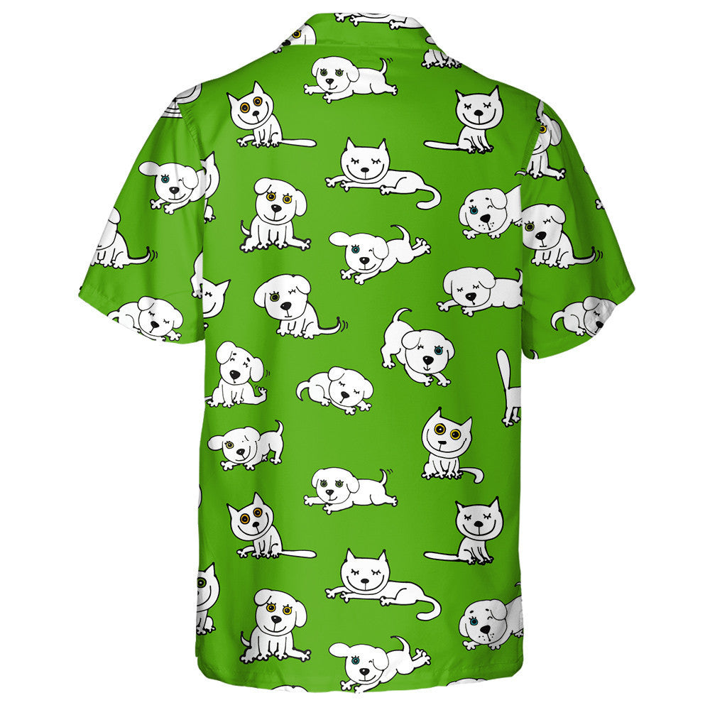 Funny Cats And Dogs On Green Isolated Background Hawaiian Shirt, Hawaiian Shirt Gift, Christmas Gift