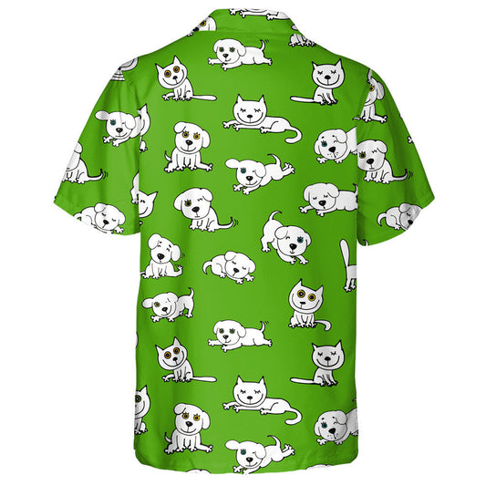 Funny Cats And Dogs On Green Isolated Background Hawaiian Shirt, Hawaiian Shirt Gift, Christmas Gift