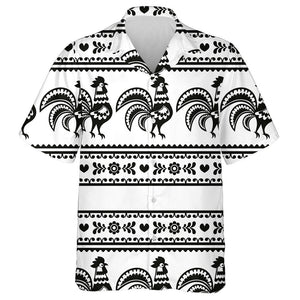 Wzory Lowickie Monochrome Folk Art Pattern With Chicken Hawaiian Shirt, Hawaiian Shirt Gift, Christmas Gift