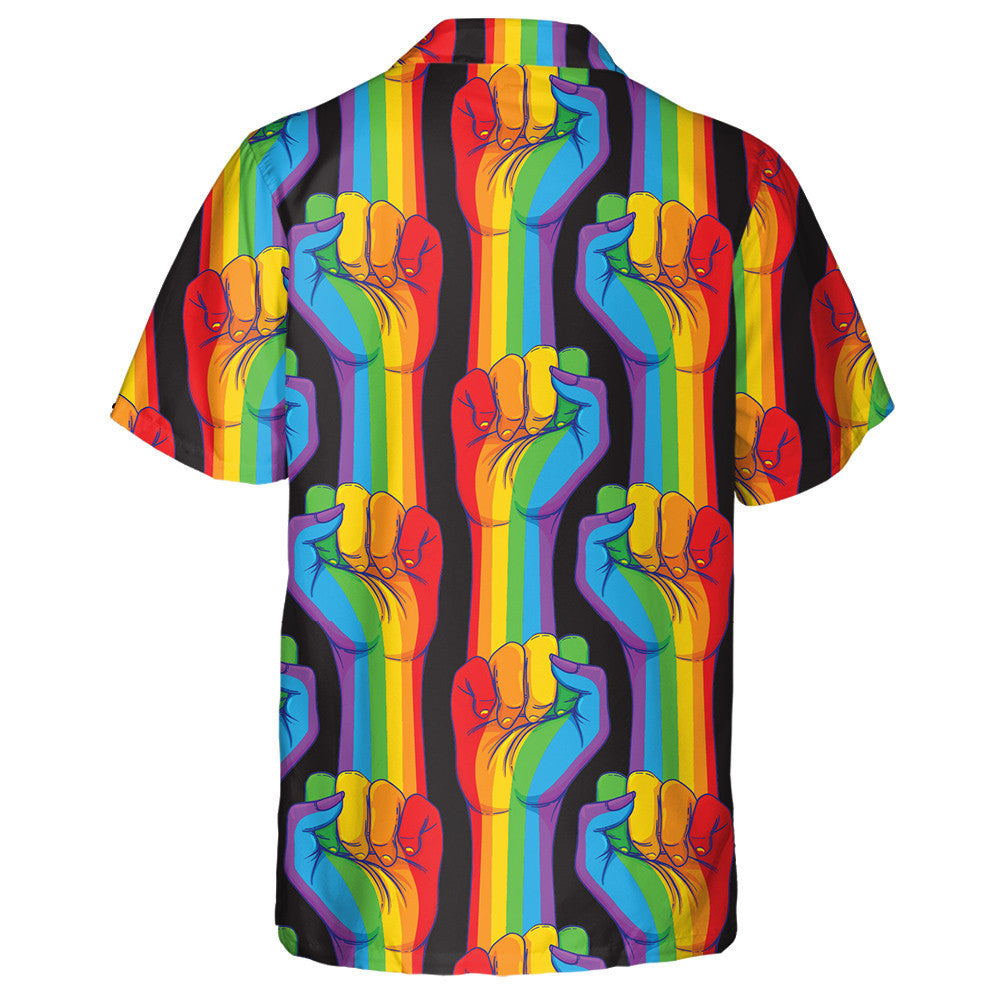 Rainbow Striped Hand Showing Fist Raised Gay Pattern Hawaiian Shirt, Hawaiian Shirt Gift, Christmas Gift