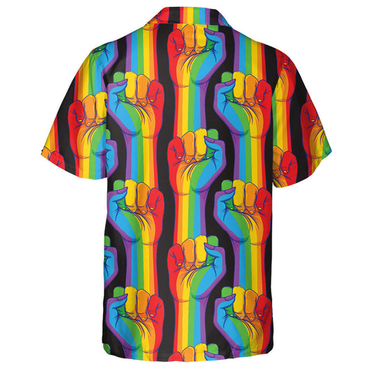 Rainbow Striped Hand Showing Fist Raised Gay Pattern Hawaiian Shirt, Hawaiian Shirt Gift, Christmas Gift