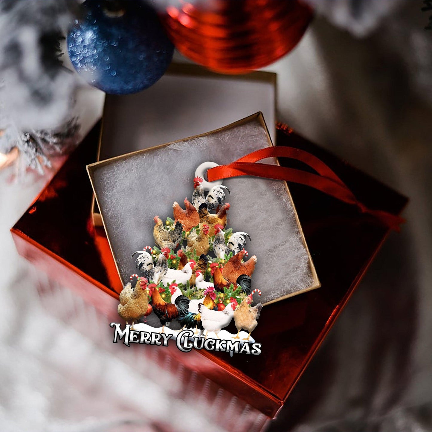 Chicken Merry Cluckmas Shape Ornament, Happy Christmas Ornament, Christmas Gift, Christmas Decoration