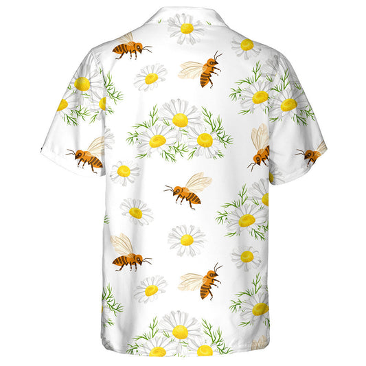 Natural Summer Bright Bees And White Camomile Flowers Hawaiian Shirt, Hawaiian Shirt Gift, Christmas Gift