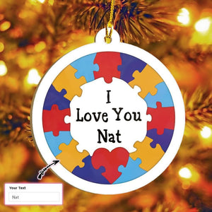 Custom Name I Love You Autism Awareness Custom Ornament, Christmas Gift, Christmas Decoration