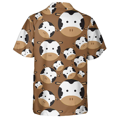 Hand Draw Cartoon Face Of Cows On Brown Hawaiian Shirt, Hawaiian Shirt Gift, Christmas Gift