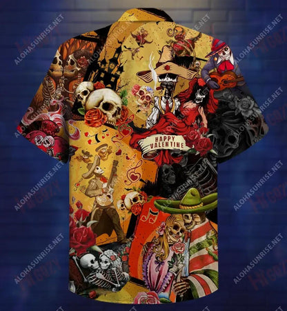 Skull Happy Valentine Day Short Hawaiian Shirt Summer Hawaiian T Shirts Best Hawaiian Shirts Hawaiian Shirts For Men, Hawaiian Shirt Gift, Christmas Gift
