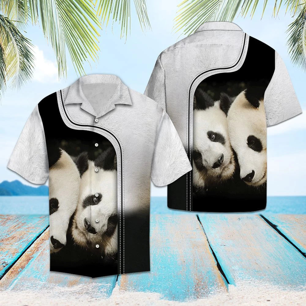 Cute Giant Panda Mom And Baby Love Pattern Hawaiian Shirt, Hawaiian Shirt Gift, Christmas Gift