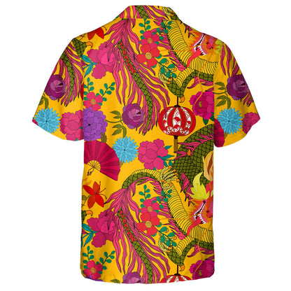 Hand Drawn Chinese Art Dragon Lantern And Flowers Hawaiian Shirt, Hawaiian Shirt Gift, Christmas Gift