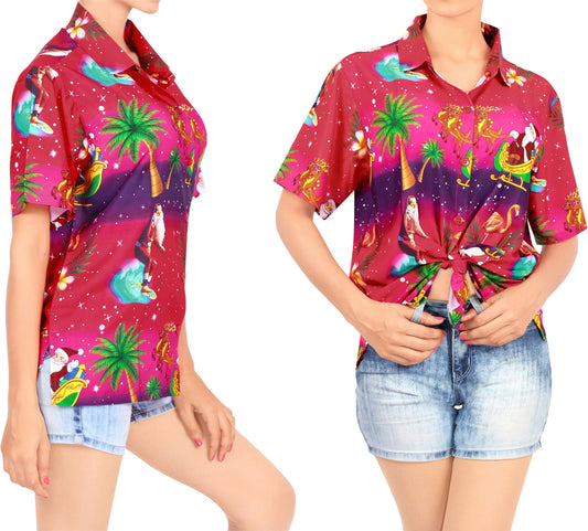 Bright Color Christmas Palm Tree Design Hawaiian Shirt, Hawaiian Shirt Gift, Christmas Gift.