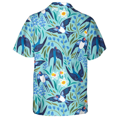 Flying Swallows And Flowers Narcissuses Hyacinths And Muscari Hawaiian Shirt, Hawaiian Shirt Gift, Christmas Gift