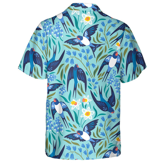 Flying Swallows And Flowers Narcissuses Hyacinths And Muscari Hawaiian Shirt, Hawaiian Shirt Gift, Christmas Gift