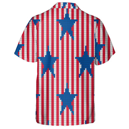 Knitted Style USA Stripes 4th Of July Pattern Hawaiian Shirt, Hawaiian Shirt Gift, Christmas Gift