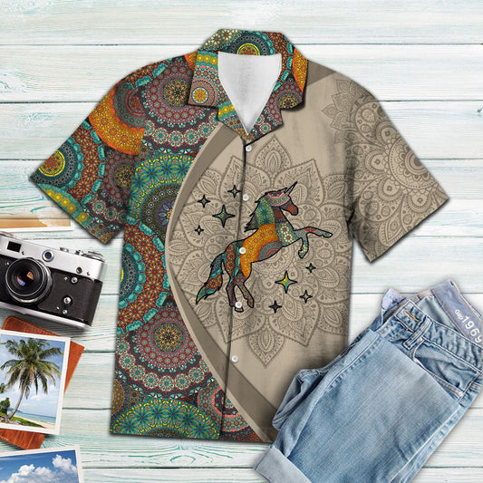 Fairy Tail Unicorn Mandala Style Flower Patchwork Hawaiian Shirt, Hawaiian Shirt Gift, Christmas Gift