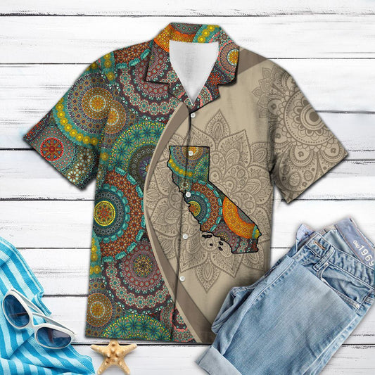 Classic Map Of California Mandala Flower Patchwork Pattern Hawaiian Shirt, Hawaiian Shirt Gift, Christmas Gift