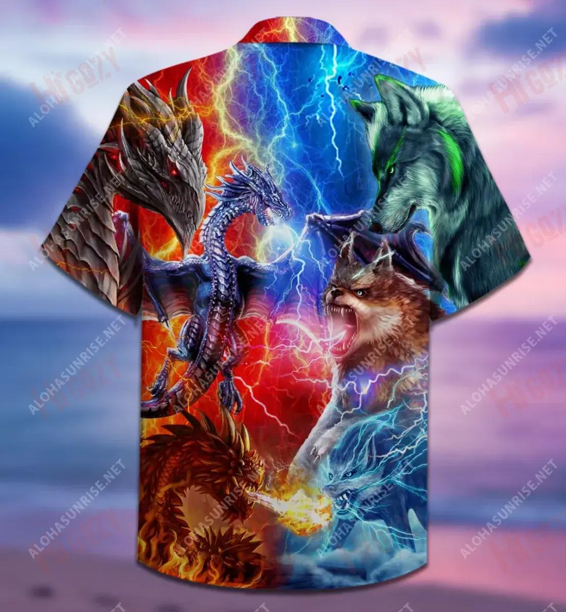 Dragons Wolves Short Hawaiian Shirt Vacation Aloha Shirt Custom Hawaiian Shirts Funny Hawaiian Shirts, Hawaiian Shirt Gift, Christmas Gift