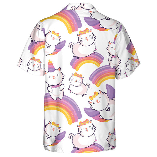 Cute Cat With Unicorn Horn And Tail Background Hawaiian Shirt, Hawaiian Shirt Gift, Christmas Gift
