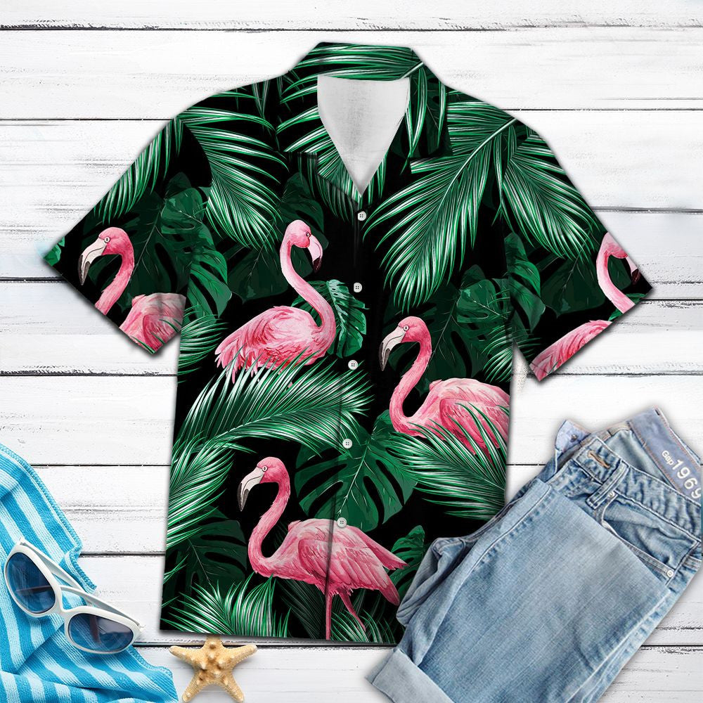 Gorgeous Pink Flamingo Under The Palm Pattern Hawaiian Shirt, Hawaiian Shirt Gift, Christmas Gift