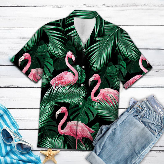 Gorgeous Pink Flamingo Under The Palm Pattern Hawaiian Shirt, Hawaiian Shirt Gift, Christmas Gift