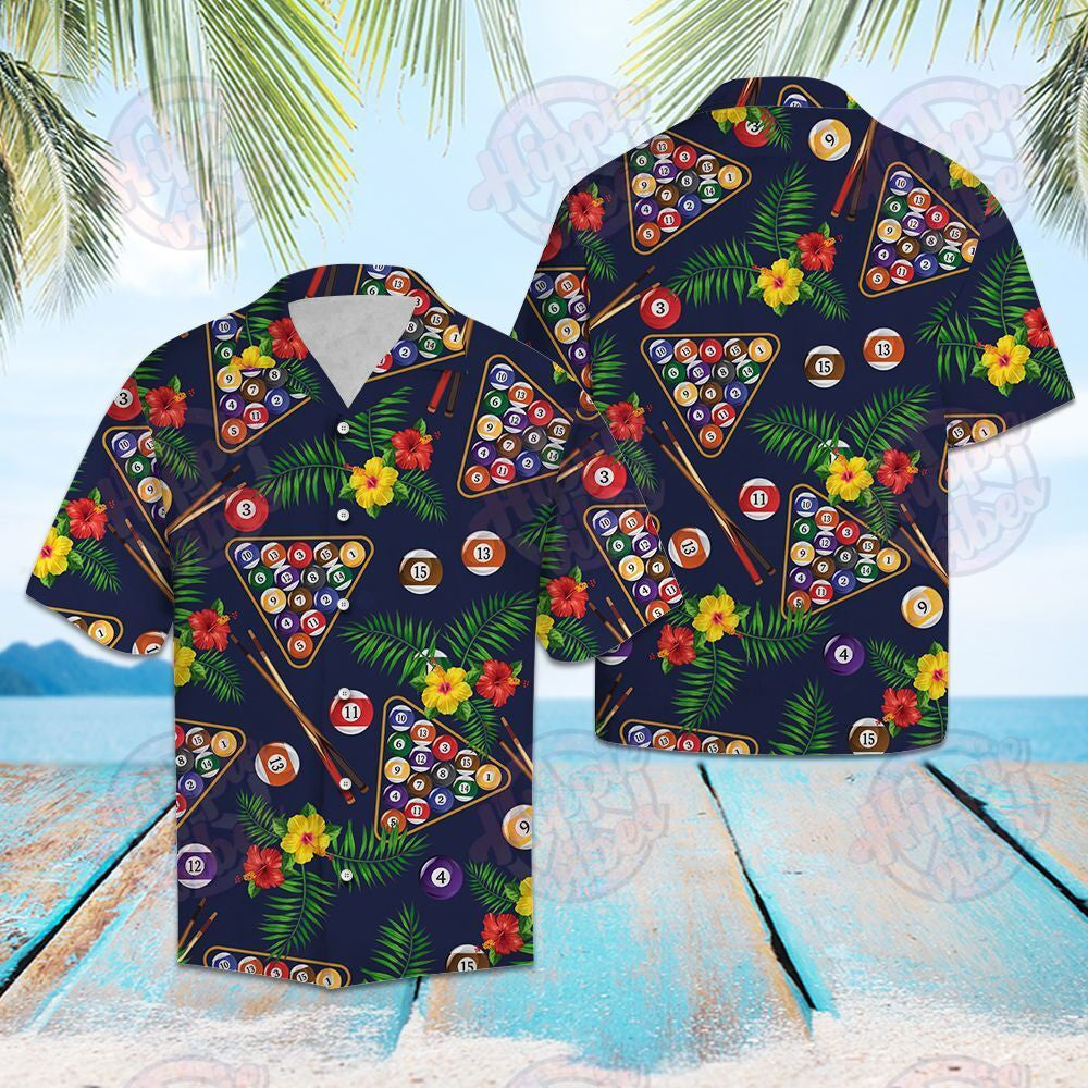 Pool Billiard Beautiful Flower Hawaiian Shirt Midnight Blue Theme, Hawaiian Shirt Gift, Christmas Gift