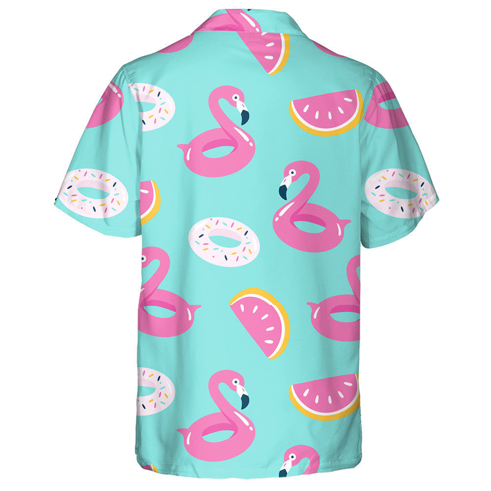 Summer Pool Floating With Flamingo Donut And Watermelon Hawaiian Shirt, Hawaiian Shirt Gift, Christmas Gift