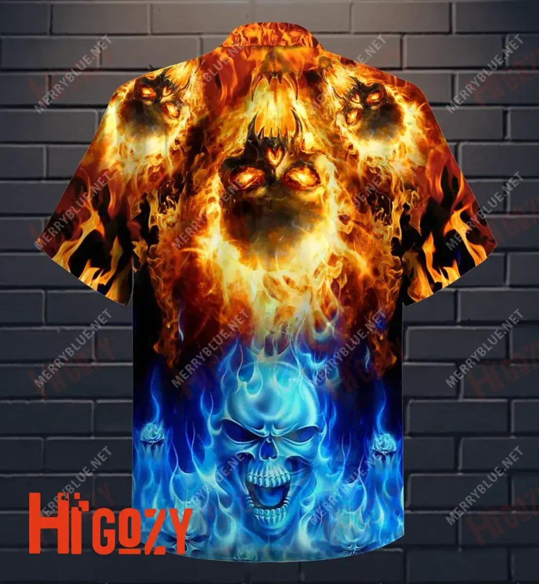 Fire Skulls Burning Forever Short Hawaiian Shirt Summer Short Sleeve Best Hawaiian Shirts Hawaiian Shirts For Women, Hawaiian Shirt Gift, Christmas Gift