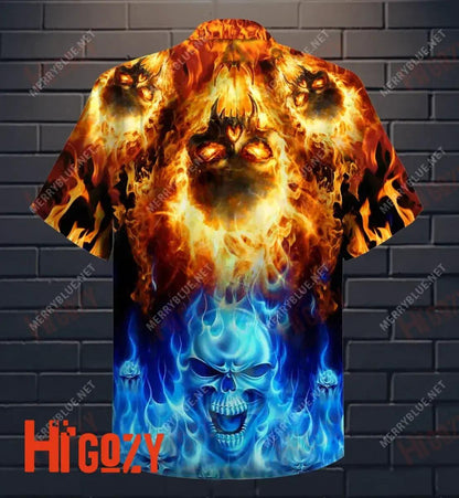 Fire Skulls Burning Forever Short Hawaiian Shirt Summer Short Sleeve Best Hawaiian Shirts Hawaiian Shirts For Women, Hawaiian Shirt Gift, Christmas Gift