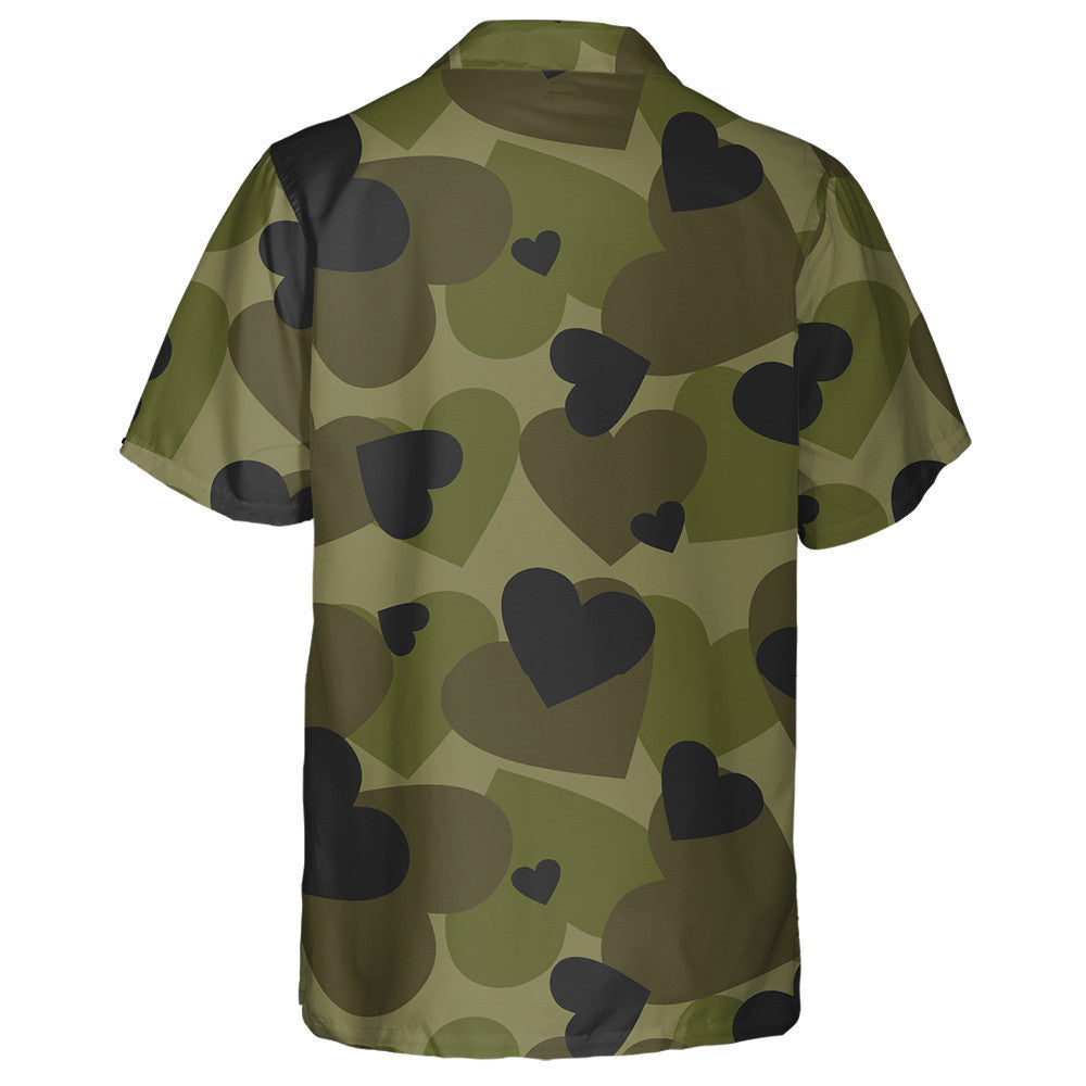 Dark Green Heart Shape Camouflage Military Hawaiian Shirt,Hawaiian Shirt Gift, Christmas Gift