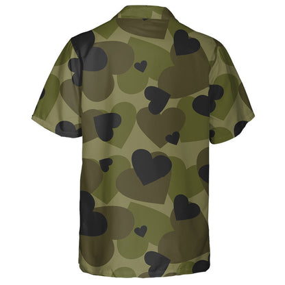 Dark Green Heart Shape Camouflage Military Hawaiian Shirt,Hawaiian Shirt Gift, Christmas Gift
