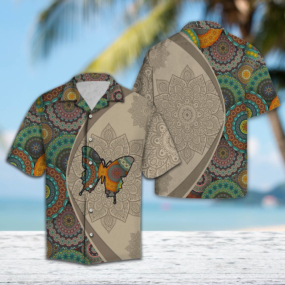 Bohemian Butterfly With Mandala Flowers Hawaiian Shirt, Hawaiian For Gift