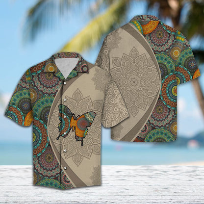 Bohemian Butterfly With Mandala Flowers Hawaiian Shirt, Hawaiian For Gift