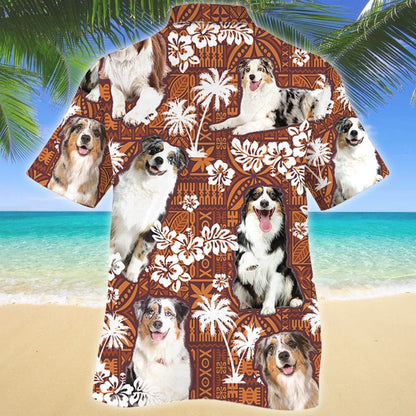 Lovely Design Australian Shepherd Dog Red Tribal Pattern Hawaiian Shirt, Hawaiian Shirt Gift, Christmas Gift