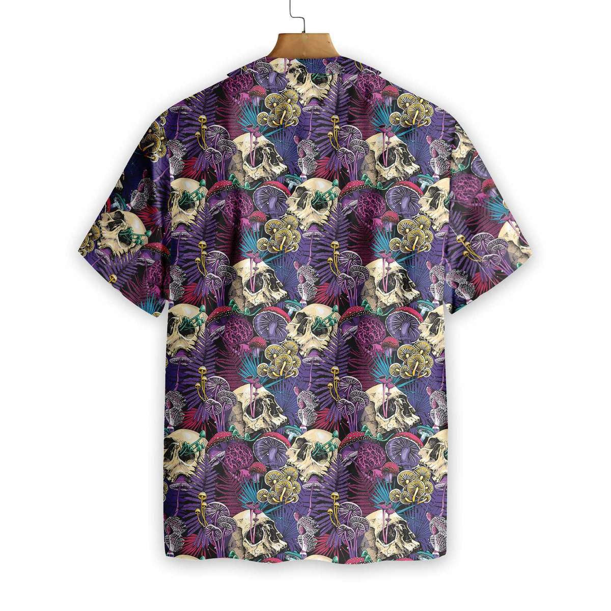 Bright Magic Psychedelic Mushrooms And Skulls Pattern Hawaiian Shirt, Hawaiian Shirt Gift, Christmas Gift