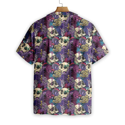 Bright Magic Psychedelic Mushrooms And Skulls Pattern Hawaiian Shirt, Hawaiian Shirt Gift, Christmas Gift