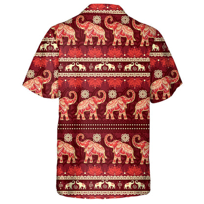 Indian Ethnic Elephant And Flower On Red Background Hawaiian Shirt, Hawaiian Shirt Gift, Christmas Gift