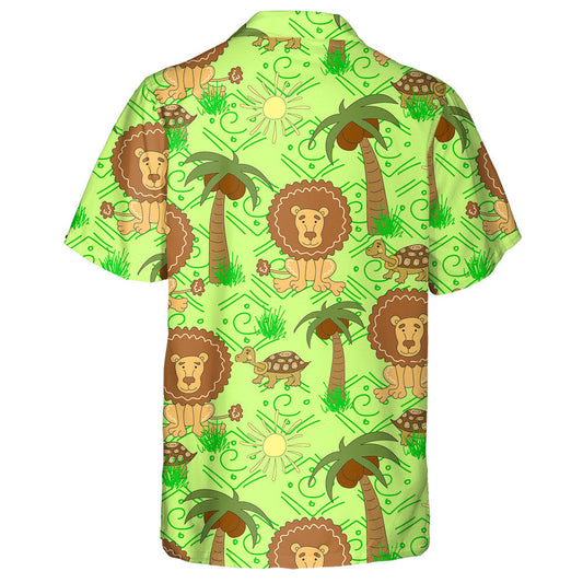 Funny Turtle Lion Palm Tree Sun And Grass Hawaiian Shirt, Hawaiian Shirt Gift, Christmas Gift