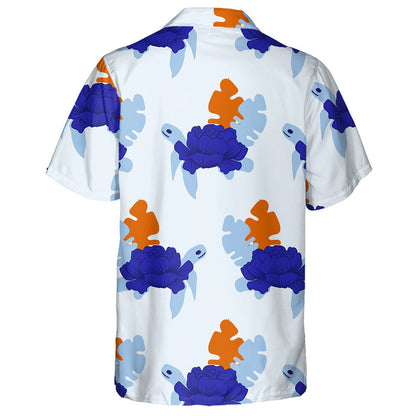 Blue Turtle And Orange And Light Blue Leaves Hawaiian Shirt, Hawaiian Shirt Gift, Christmas Gift