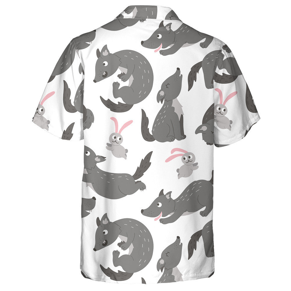 Hand Drawn Flat Funny Wolf In Different Poses Hawaiian Shirt, Hawaiian Shirt Gift, Christmas Gift
