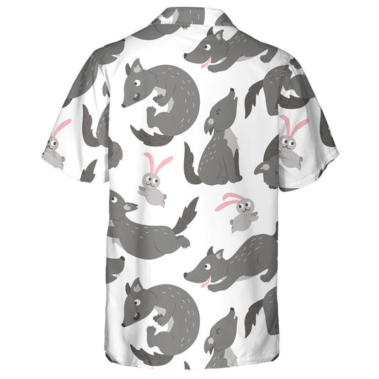 Hand Drawn Flat Funny Wolf In Different Poses Hawaiian Shirt, Hawaiian Shirt Gift, Christmas Gift