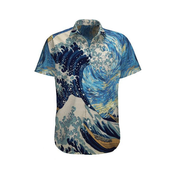 Blue And White Japanese Aesthetic Ukiyoe Kanagawa Pattern Hawaiian Shirt, Hawaiian Shirt Gift, Christmas Gift