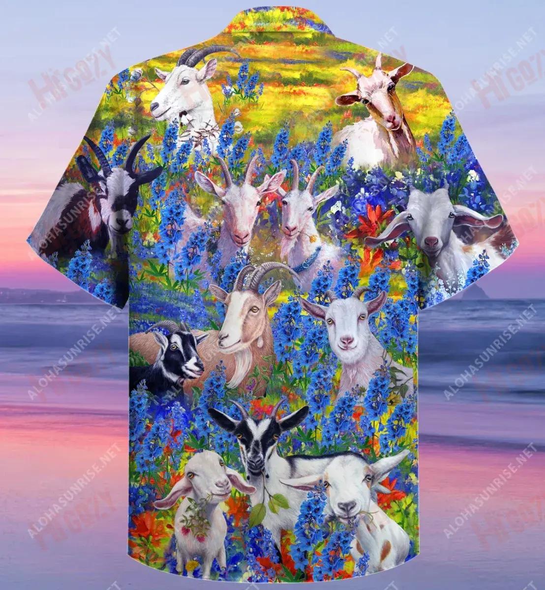 Goats In Bluebonnets Unisex Short Sleeve Shirt Ocean Hawaiian T Shirts Custom Hawaiian Shirts Hawaiian Shirt Pattern, Hawaiian Shirt Gift, Christmas Gift