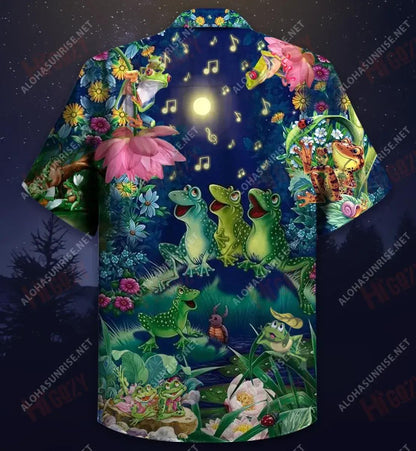 Frogs Sing Christmas Songs Short Hawaiian Shirt Summer Short Sleeve Custom Hawaiian Shirts Funny Hawaiian Shirts, Hawaiian Shirt Gift, Christmas Gift