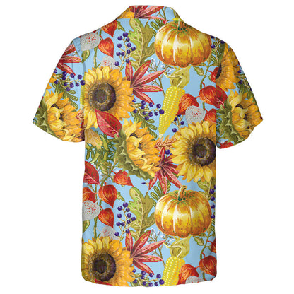 Hello Autumn Season Elements With Pumkin Sunflower And Leaves Hawaiian Shirt, Hawaiian Shirt Gift, Christmas Gift