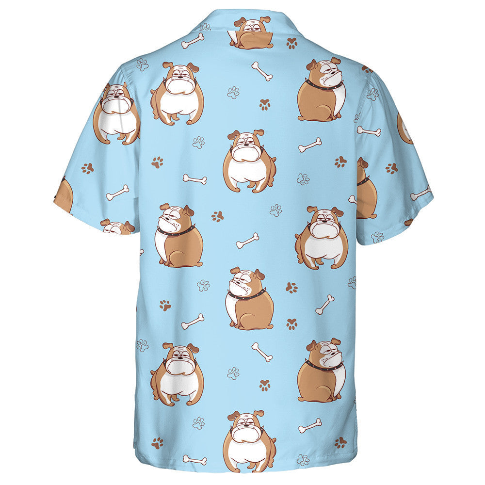Cute Cartoon Bulldogs On Blue Background Hawaiian Shirt,Hawaiian Shirt Gift, Christmas Gift