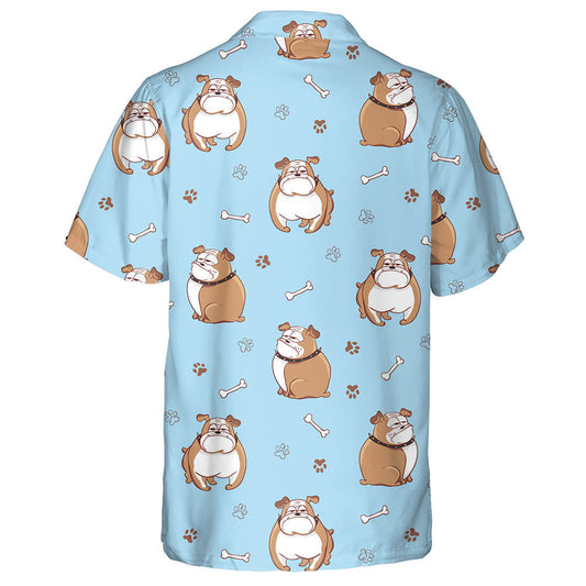 Cute Cartoon Bulldogs On Blue Background Hawaiian Shirt,Hawaiian Shirt Gift, Christmas Gift