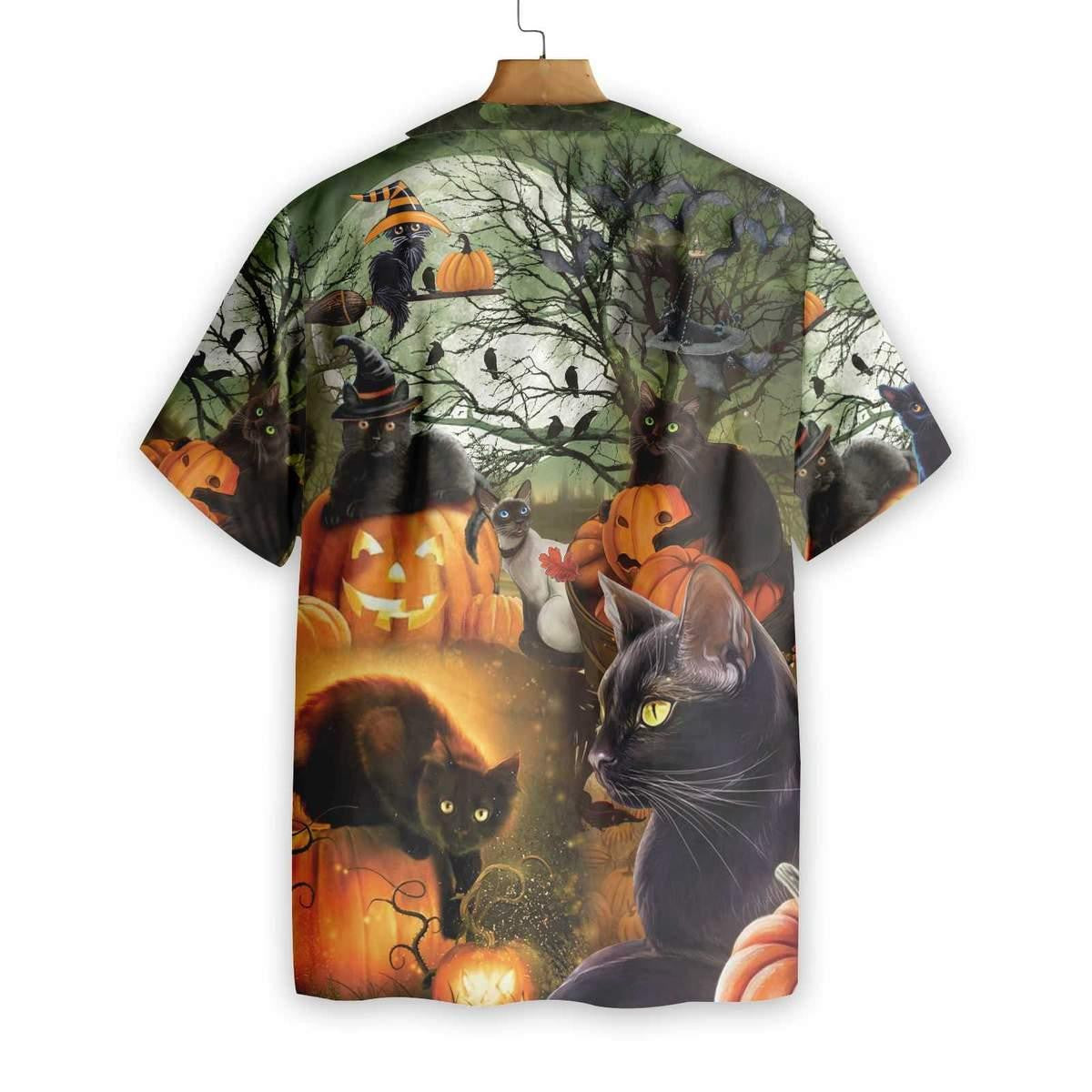 Black Cat & The Pumpkin Halloween Hawaiian Shirt, Hawaiian Shirt Gift, Christmas Gift