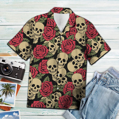 Gothic Skull With Red Roses Hawaiian Shirt,Hawaiian Shirt Gift, Christmas Gift