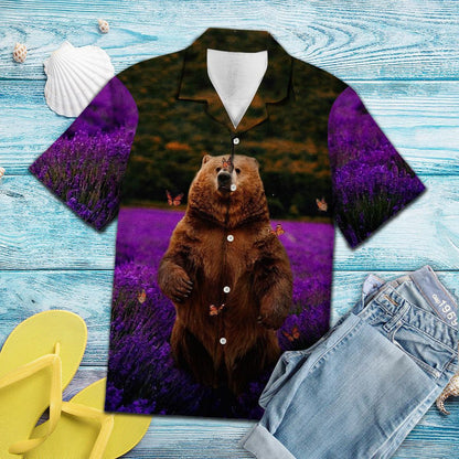 Lovely Bear Standing In Purple Forest Hawaiian Shirt, Hawaiian For Gift