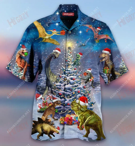 Christmas Dinosaur Family Reunion Short Hawaiian Shirt Ocean Aloha Shirt Tactical Hawaiian Shirt Hawaiian Shirts For Women, Hawaiian Shirt Gift, Christmas Gift