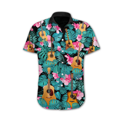 Gift For Music Lovers Guitar Tropical Leaf Pattern Hawaiian Shirt, Hawaiian Shirt Gift, Christmas Gift